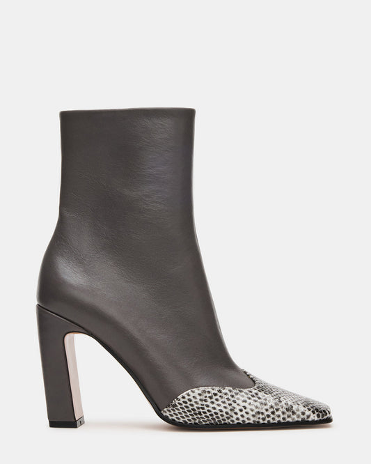 LYLE Grey Leather Square-Toe Heeled Women's Ankle Boot | Steve Madden Latest