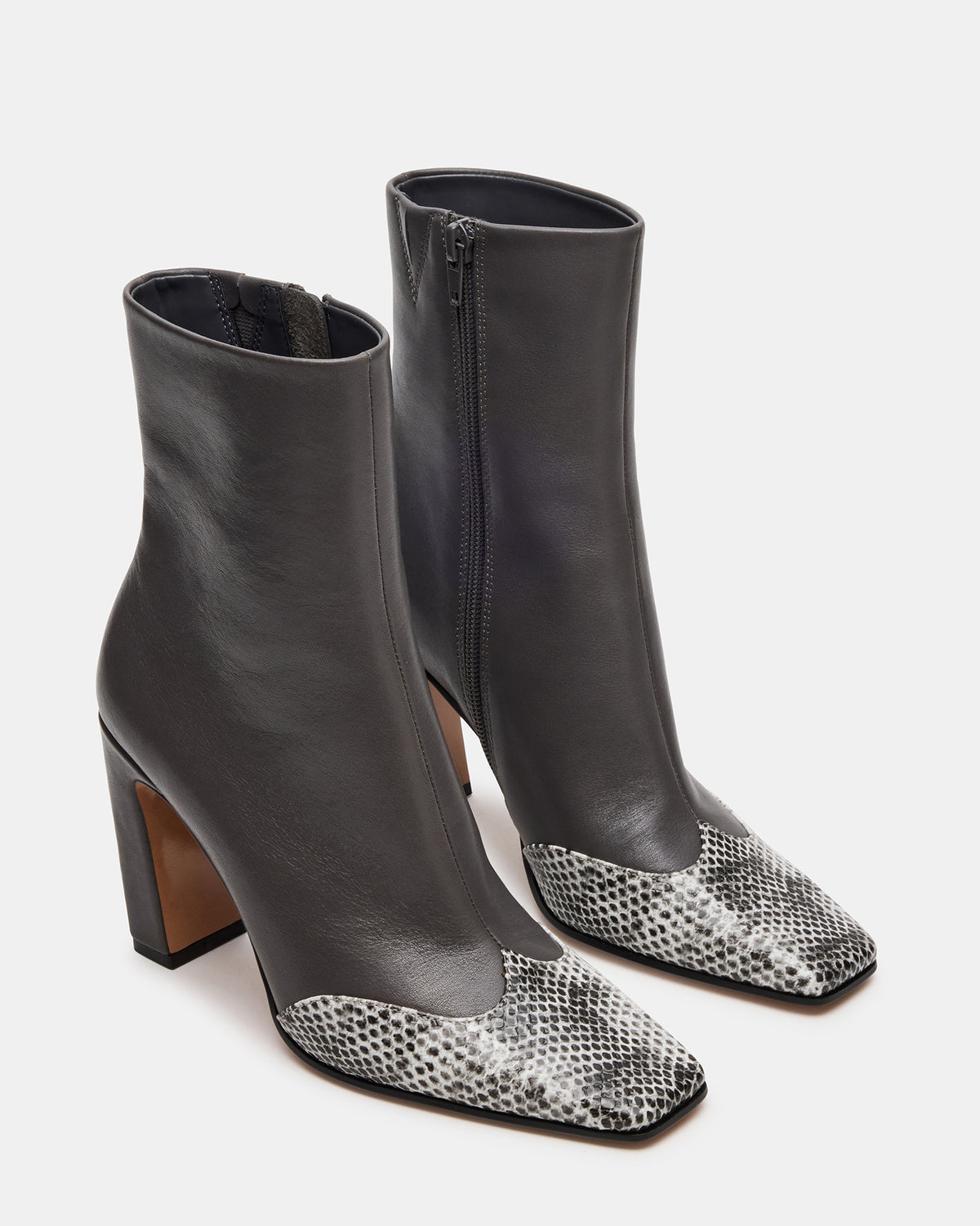 LYLE Grey Leather Square-Toe Heeled Women's Ankle Boot | Steve Madden Latest