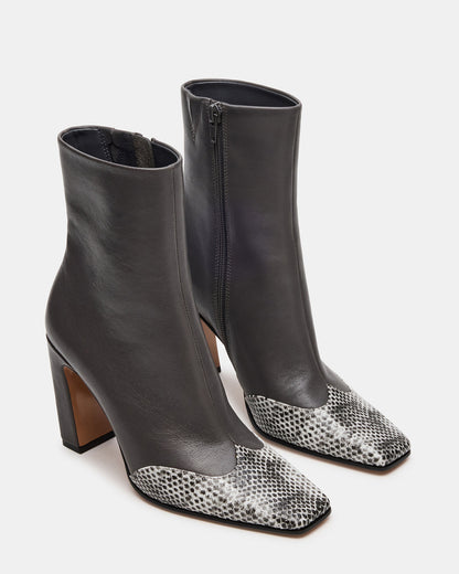 LYLE Grey Leather Square-Toe Heeled Women's Ankle Boot | Steve Madden Latest