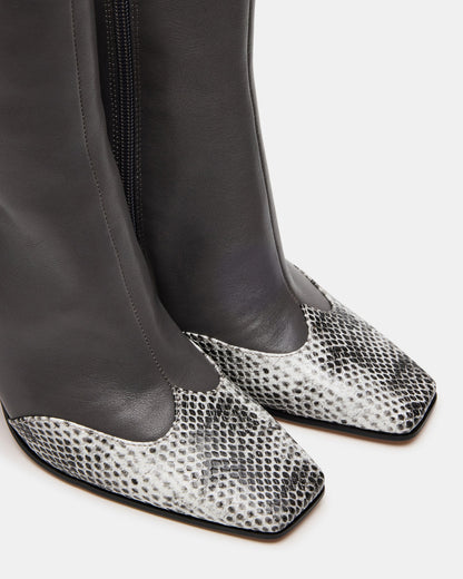 LYLE Grey Leather Square-Toe Heeled Women's Ankle Boot | Steve Madden Latest