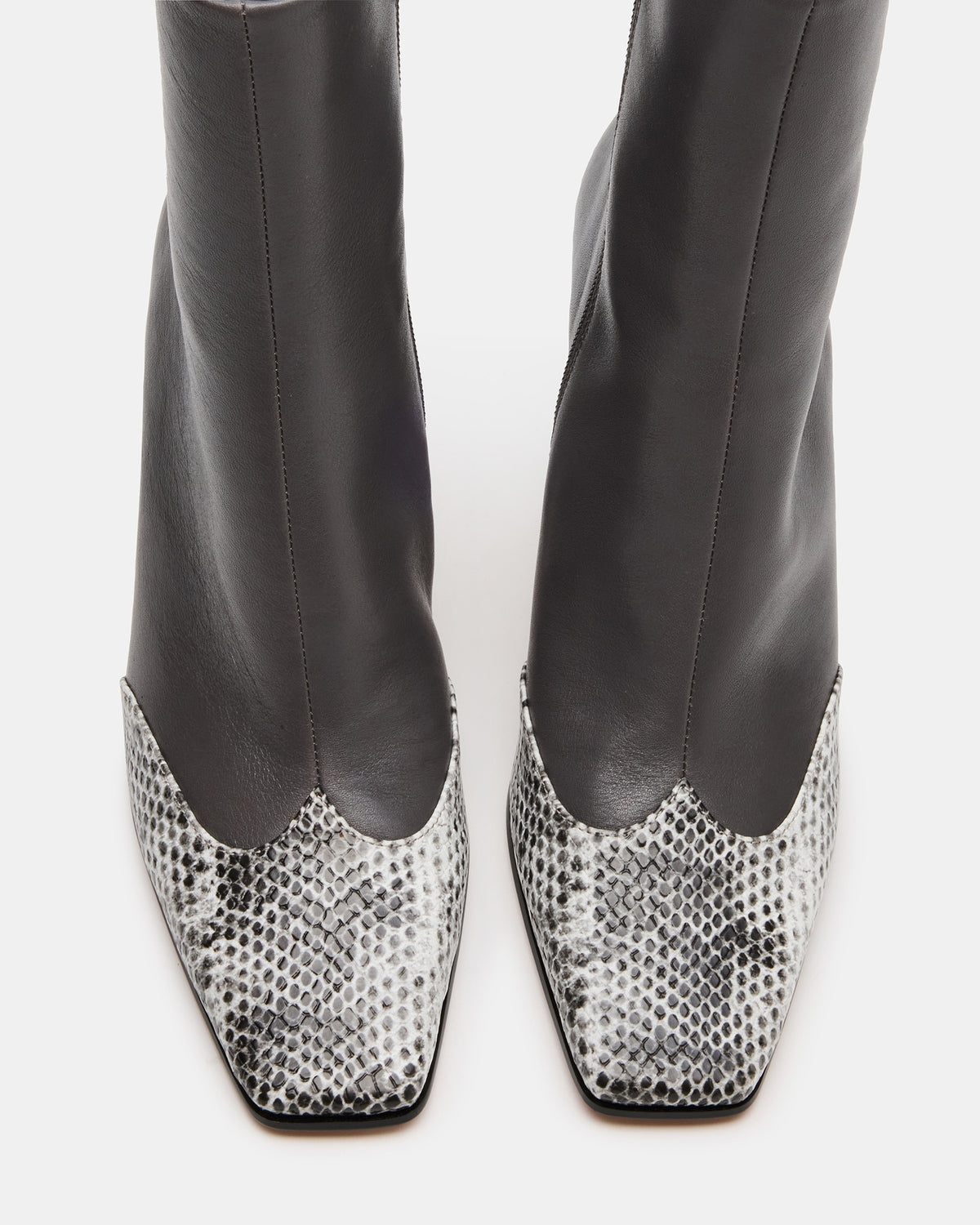 LYLE Grey Leather Square-Toe Heeled Women's Ankle Boot | Steve Madden Latest