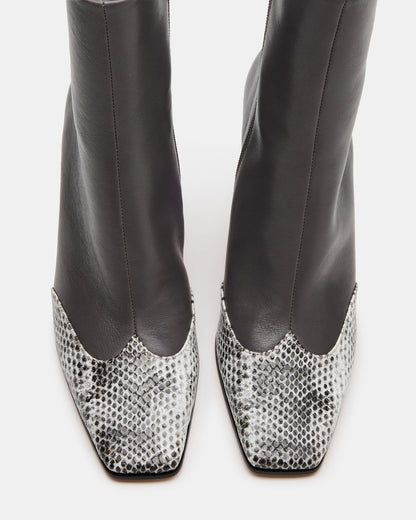 LYLE Grey Leather Square-Toe Heeled Women's Ankle Boot | Steve Madden Latest