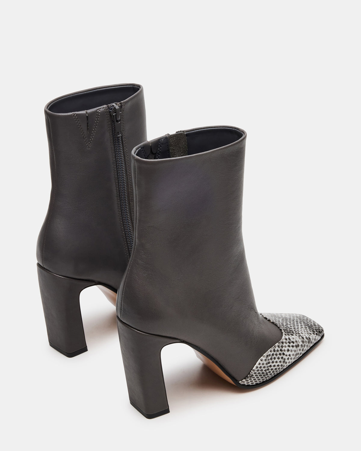 LYLE Grey Leather Square-Toe Heeled Women's Ankle Boot | Steve Madden Latest