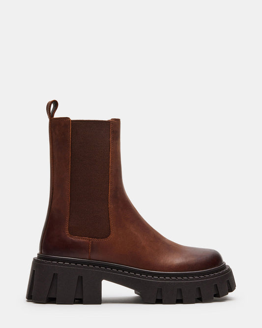 CHARGES Brown Distressed Platform Bootie | Women's Booties | Steve Madden Classic
