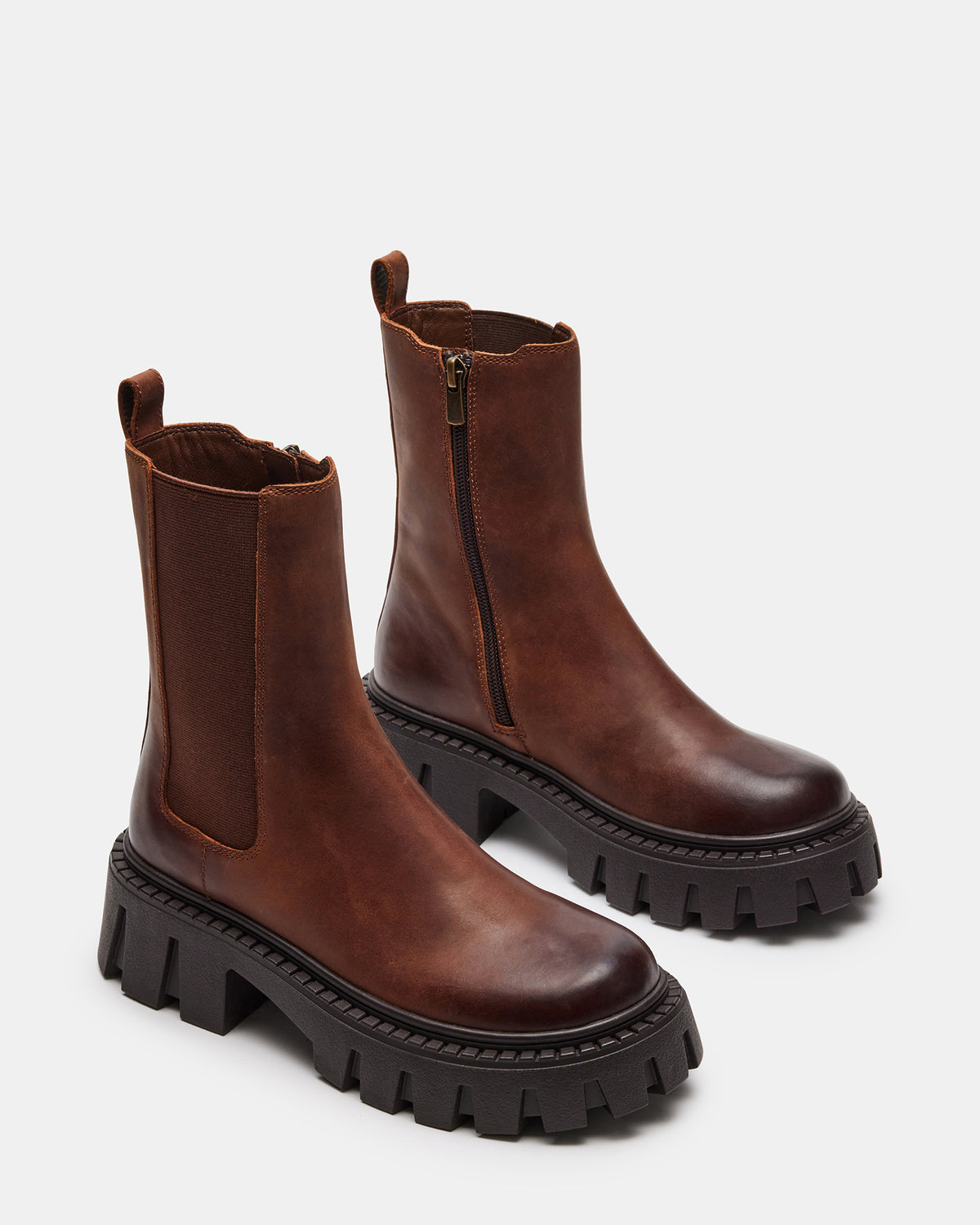 CHARGES Brown Distressed Platform Bootie | Women's Booties | Steve Madden Classic