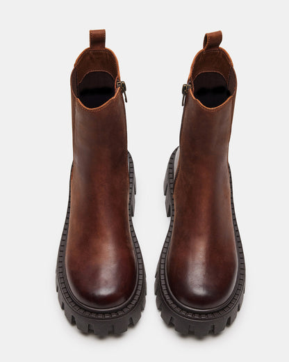 CHARGES Brown Distressed Platform Bootie | Women's Booties | Steve Madden Classic