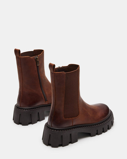 CHARGES Brown Distressed Platform Bootie | Women's Booties | Steve Madden Classic