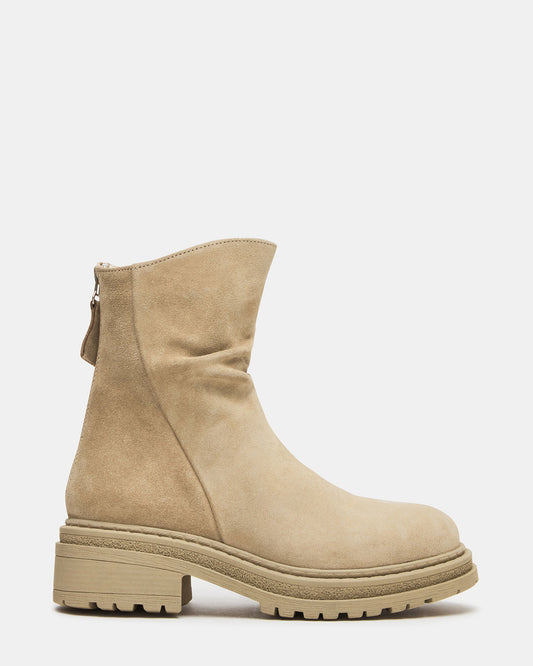 ESSENTIAL Taupe Suede Scrunched Ankle Boot | Women's Booties | Steve Madden Essential