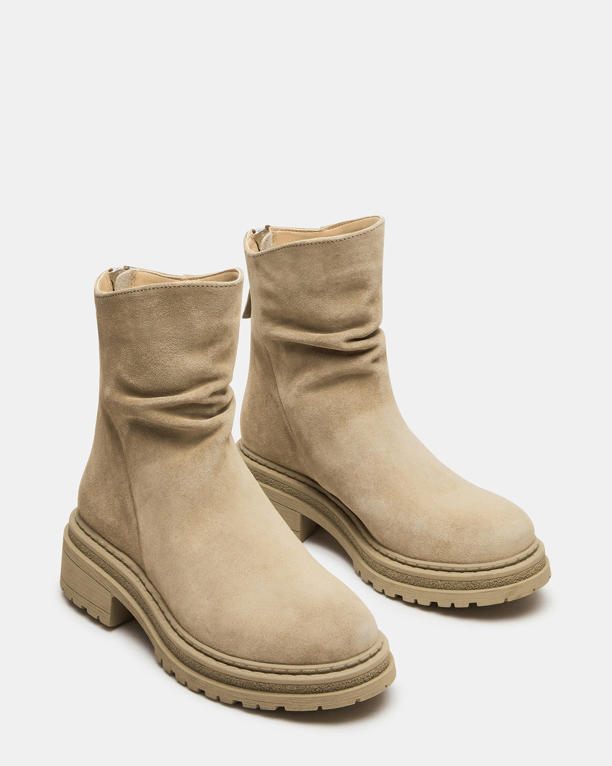 ESSENTIAL Taupe Suede Scrunched Ankle Boot | Women's Booties | Steve Madden Essential