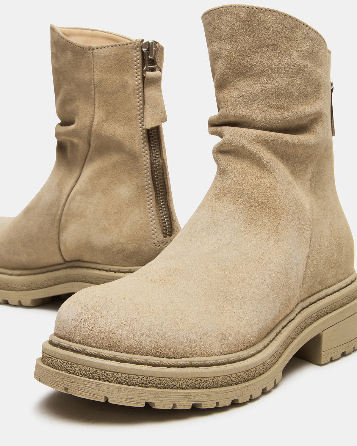ESSENTIAL Taupe Suede Scrunched Ankle Boot | Women's Booties | Steve Madden Essential