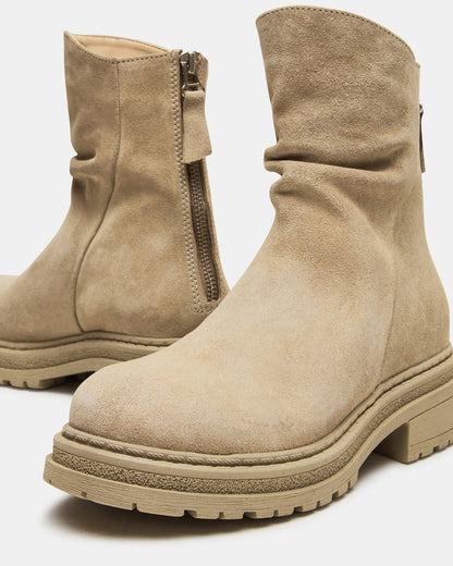 ESSENTIAL Taupe Suede Scrunched Ankle Boot | Women's Booties | Steve Madden Essential