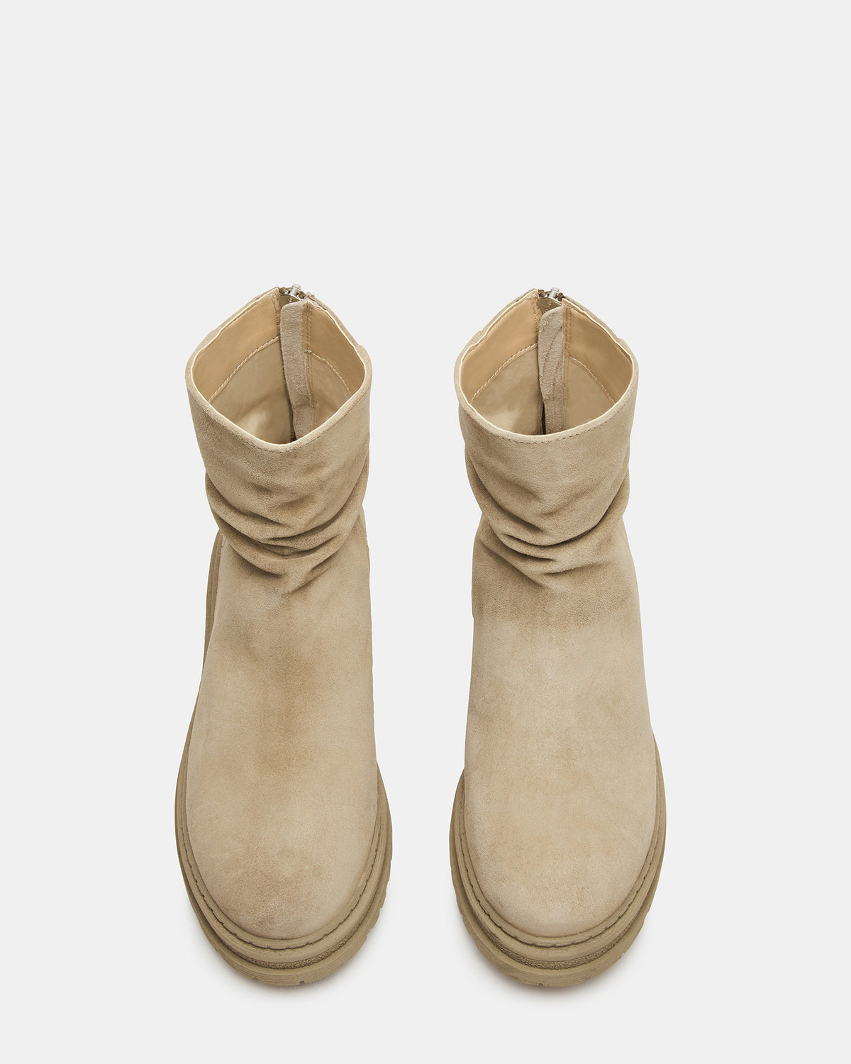 ESSENTIAL Taupe Suede Scrunched Ankle Boot | Women's Booties | Steve Madden Essential
