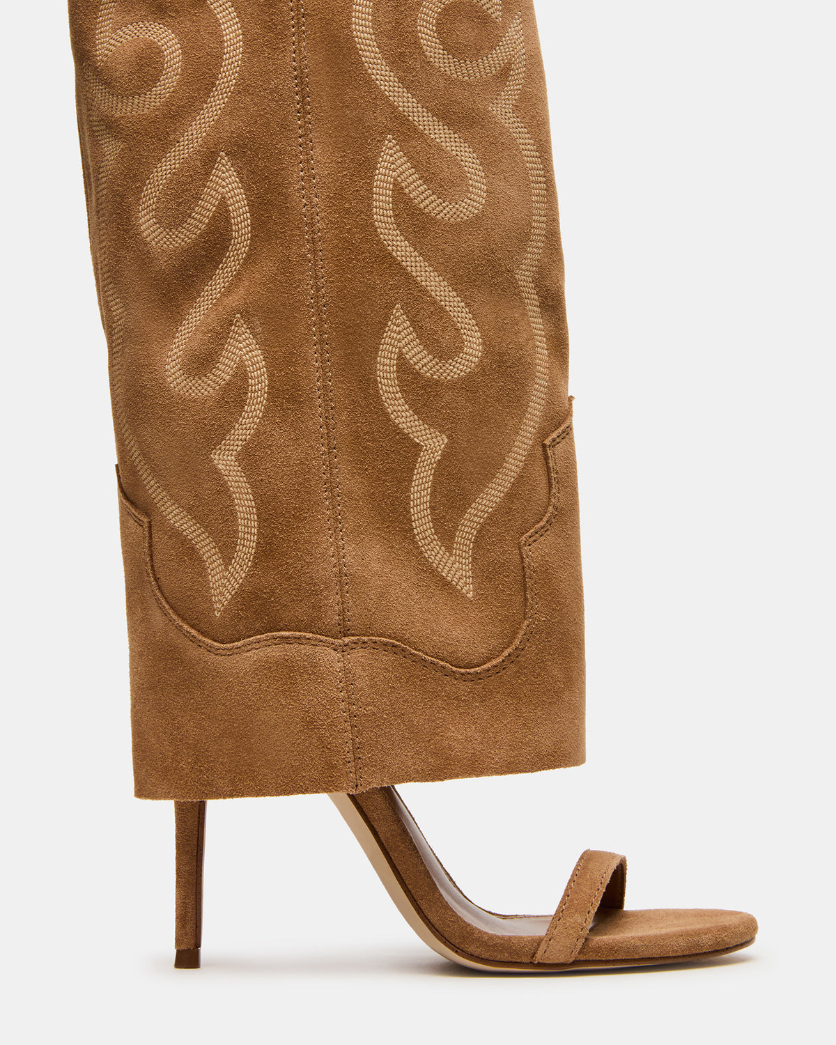 RAVINE Western Tan Suede Knee-High Cuffed Stiletto Heel Women's Boot | Steve Madden Trending