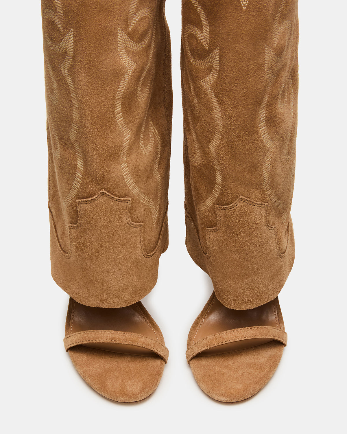 RAVINE Western Tan Suede Knee-High Cuffed Stiletto Heel Women's Boot | Steve Madden Trending