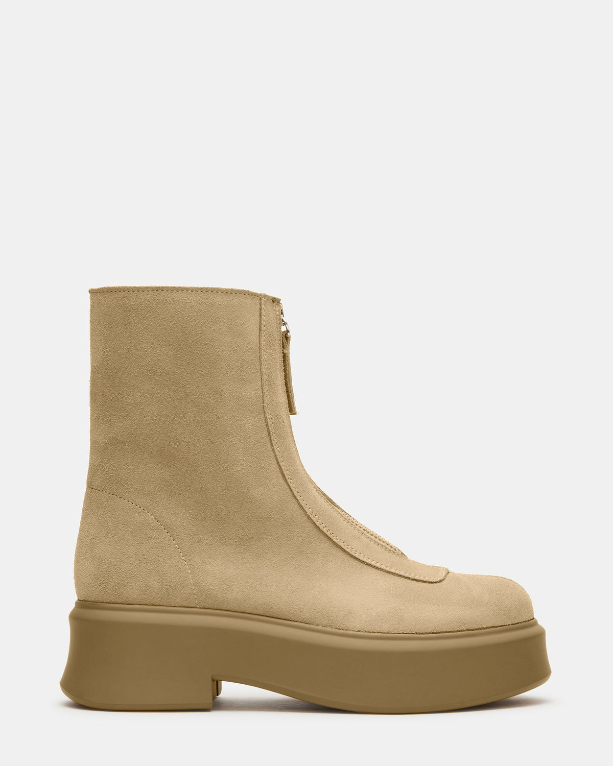 JONES Tan Suede Zipper Lug Women's Ankle Boot | Steve Madden New