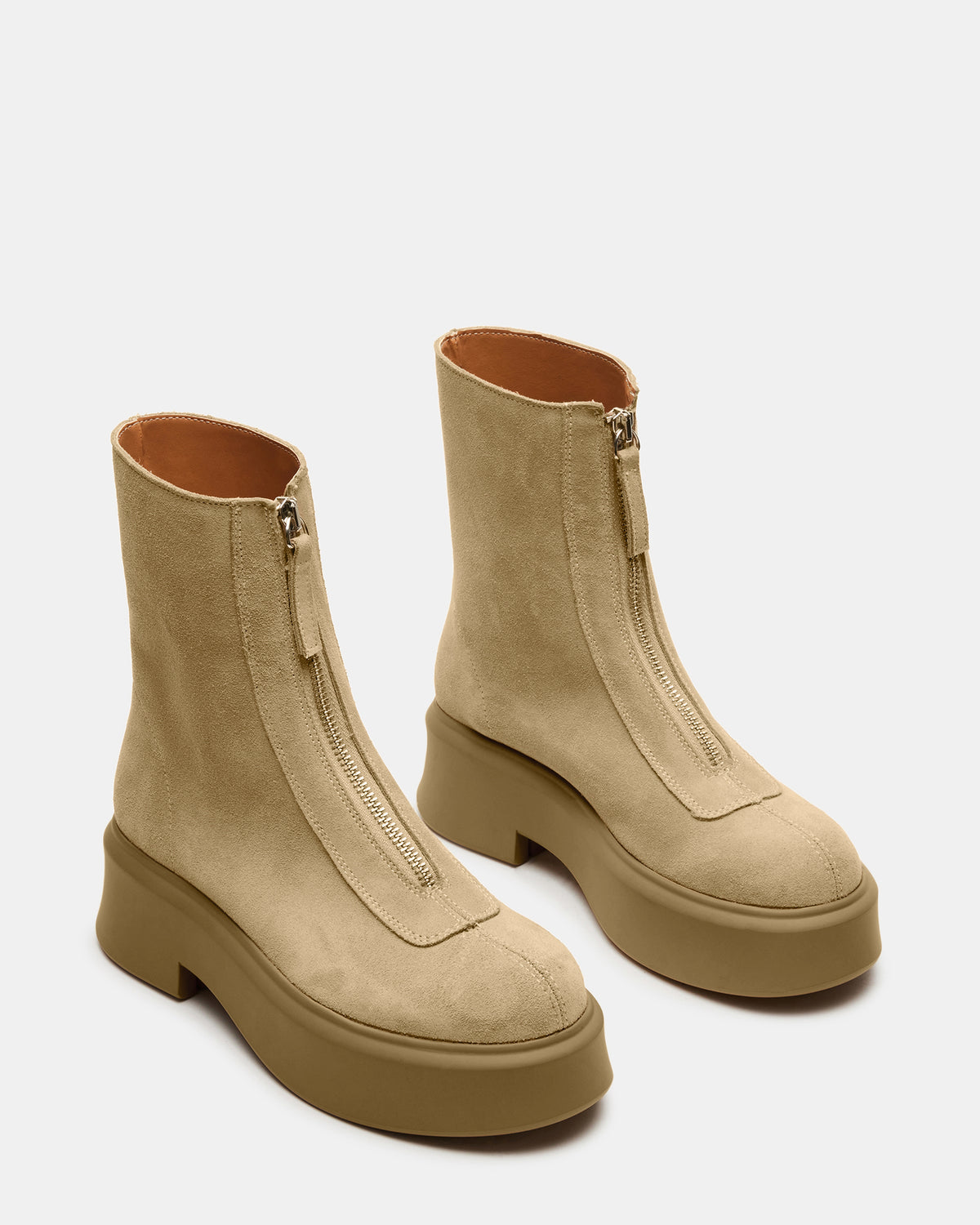 JONES Tan Suede Zipper Lug Women's Ankle Boot | Steve Madden New