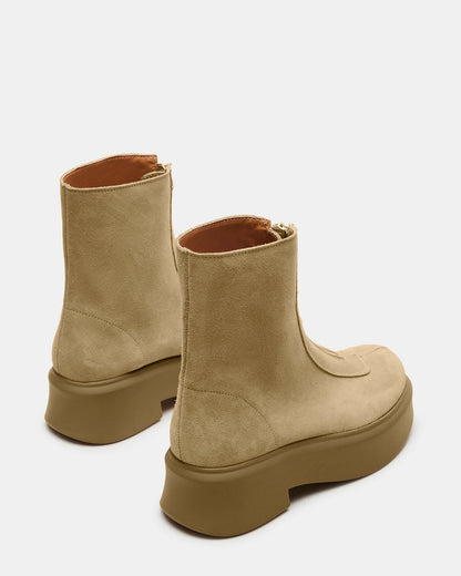 JONES Tan Suede Zipper Lug Women's Ankle Boot | Steve Madden New