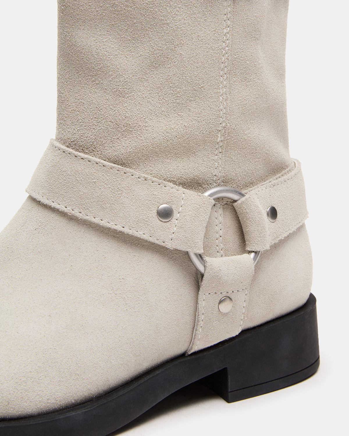 LANI White Suede Women's Moto Ankle Boot | Steve Madden Classic