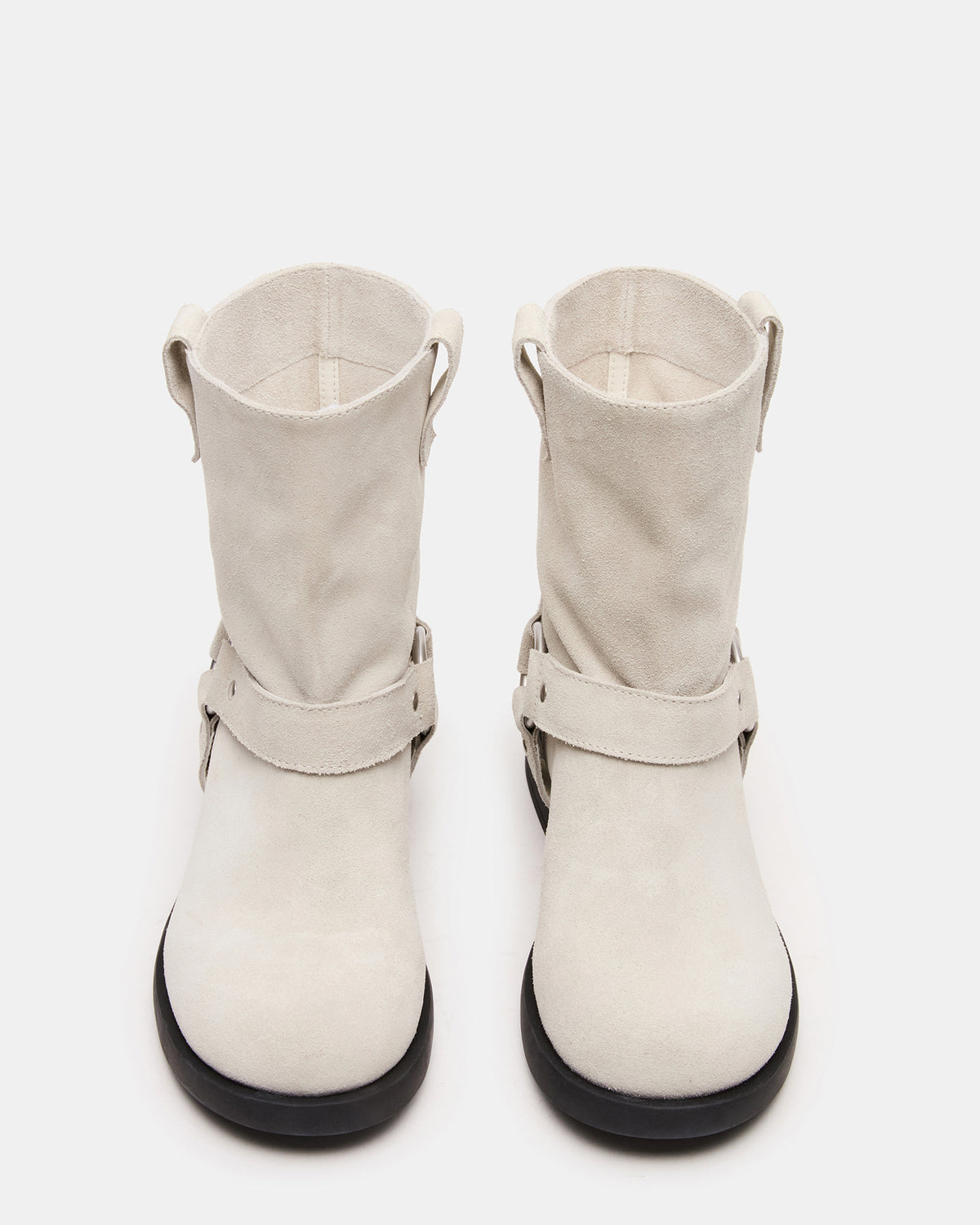 LANI White Suede Women's Moto Ankle Boot | Steve Madden Classic