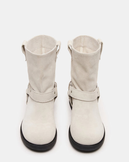 LANI White Suede Women's Moto Ankle Boot | Steve Madden Classic