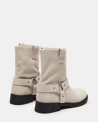 LANI White Suede Women's Moto Ankle Boot | Steve Madden Classic