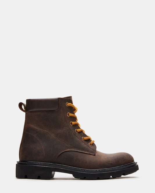 WYLDER Brown Leather Ankle Boot | Women's Booties | Steve Madden Classic