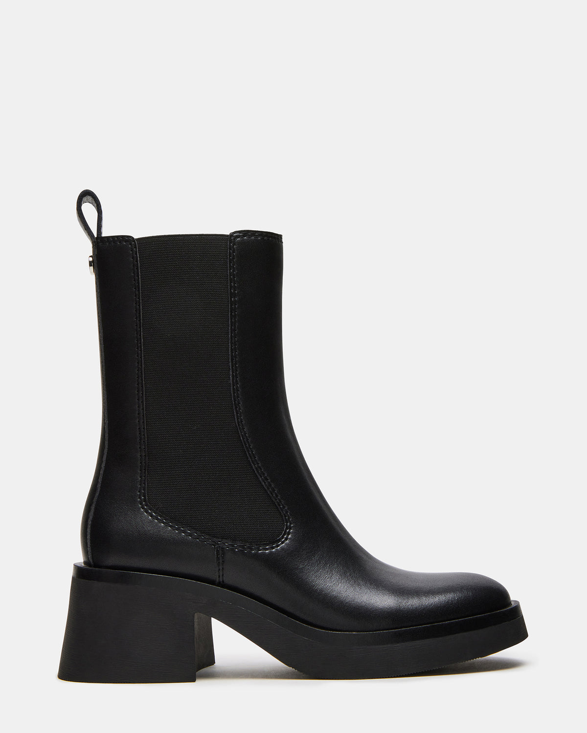 MURRAY Black Leather Block Heel Ankle Boot | Women's Booties | Steve Madden Deals