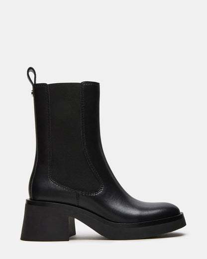 MURRAY Black Leather Block Heel Ankle Boot | Women's Booties | Steve Madden Deals