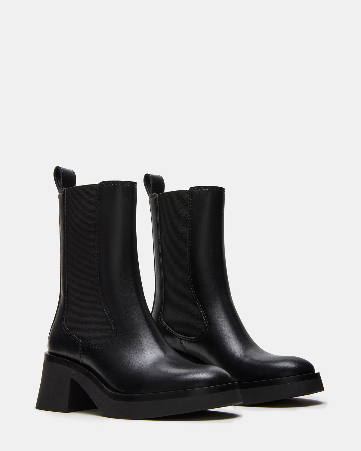 MURRAY Black Leather Block Heel Ankle Boot | Women's Booties | Steve Madden Deals