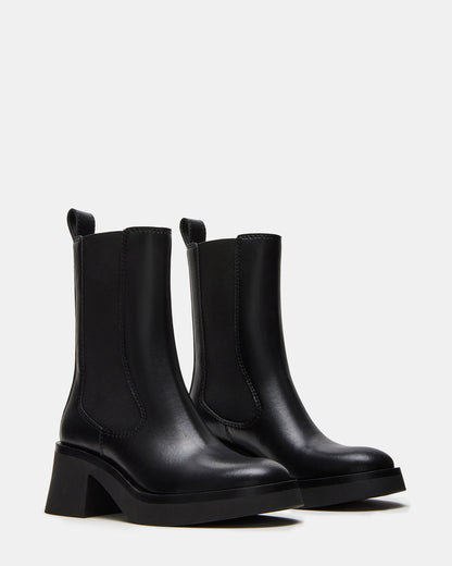 MURRAY Black Leather Block Heel Ankle Boot | Women's Booties | Steve Madden Deals