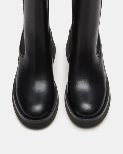 MURRAY Black Leather Block Heel Ankle Boot | Women's Booties | Steve Madden Deals