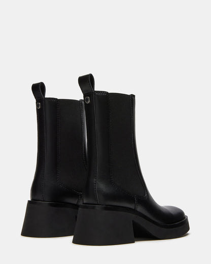 MURRAY Black Leather Block Heel Ankle Boot | Women's Booties | Steve Madden Deals