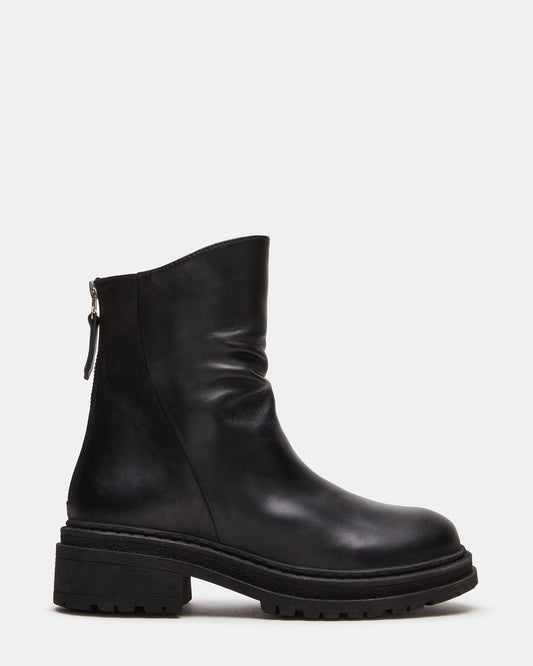 ESSENTIAL Black Leather Scrunched Ankle Boot | Women's Booties | Steve Madden Great Value