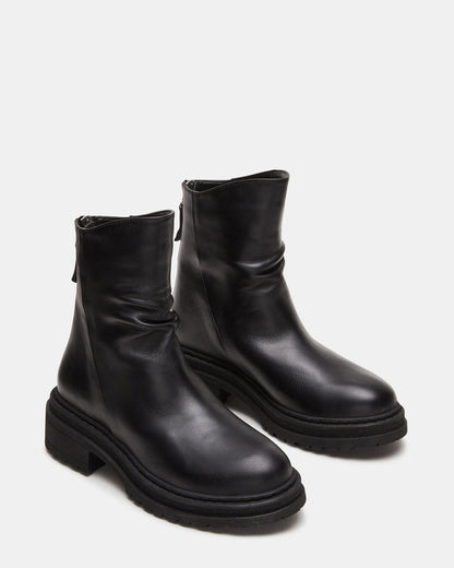 ESSENTIAL Black Leather Scrunched Ankle Boot | Women's Booties | Steve Madden Great Value