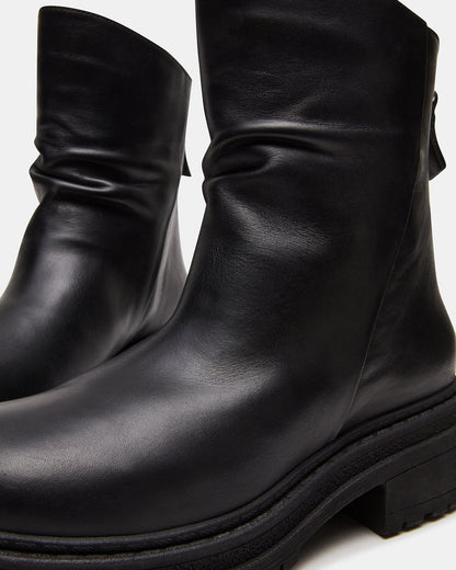 ESSENTIAL Black Leather Scrunched Ankle Boot | Women's Booties | Steve Madden Great Value