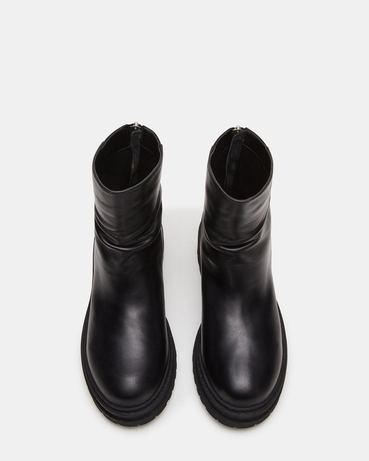 ESSENTIAL Black Leather Scrunched Ankle Boot | Women's Booties | Steve Madden Great Value