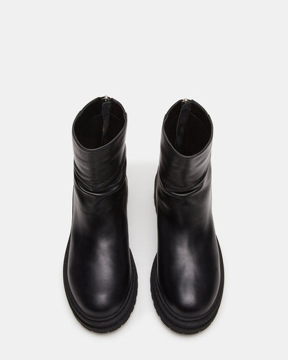 ESSENTIAL Black Leather Scrunched Ankle Boot | Women's Booties | Steve Madden Great Value
