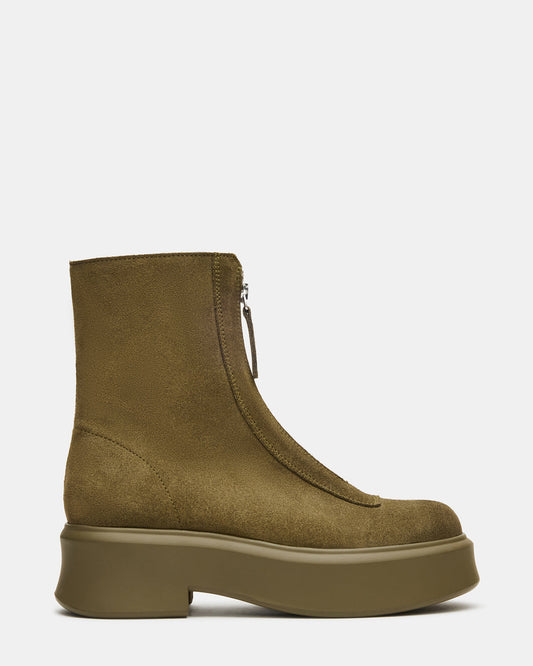 JONES Olive Suede Zipper Lug Women's Ankle Boot | Steve Madden Value