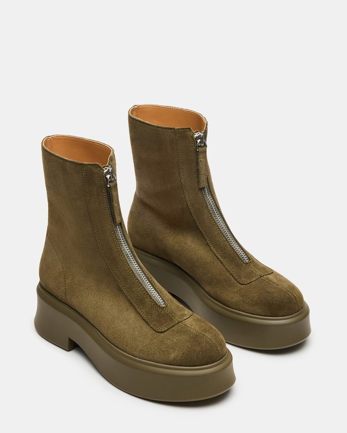 JONES Olive Suede Zipper Lug Women's Ankle Boot | Steve Madden Value