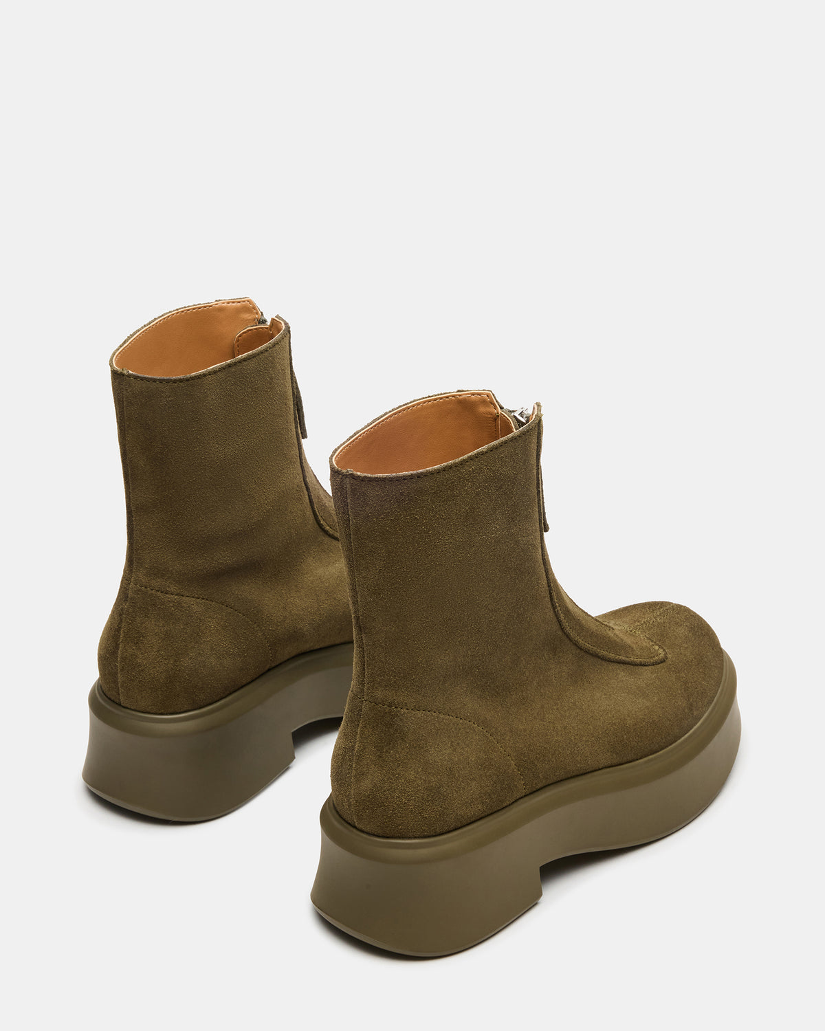 JONES Olive Suede Zipper Lug Women's Ankle Boot | Steve Madden Value