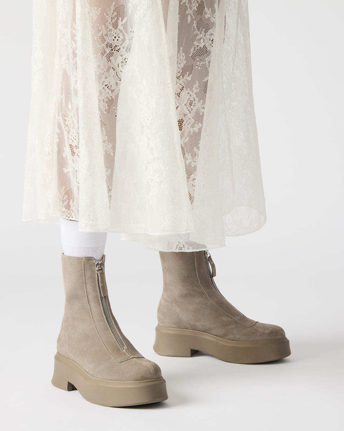JONES Light Grey Zipper Lug Women's Ankle Boot | Steve Madden Best Price