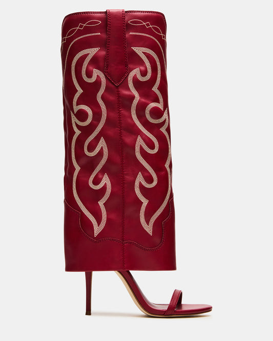 RAVINE Western Red Knee-High Cuffed Stiletto Heel Women's Boot | Steve Madden Special Offer