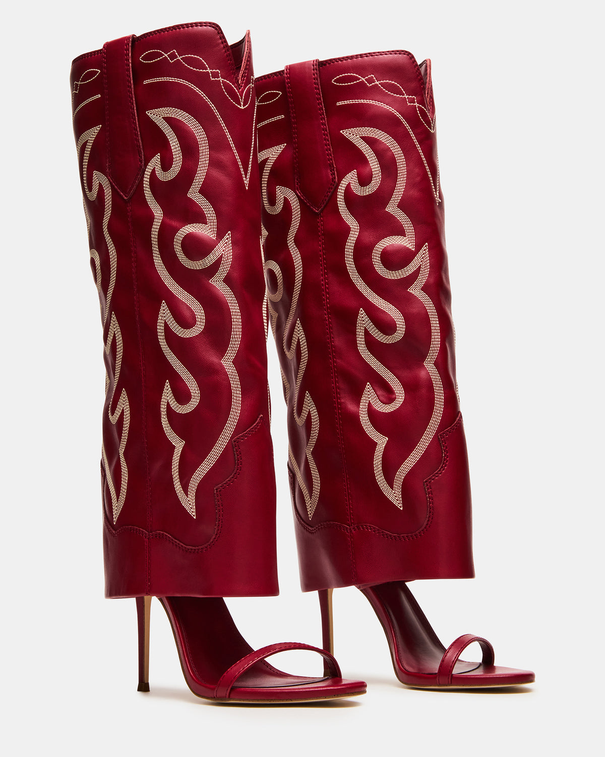 RAVINE Western Red Knee-High Cuffed Stiletto Heel Women's Boot | Steve Madden Special Offer