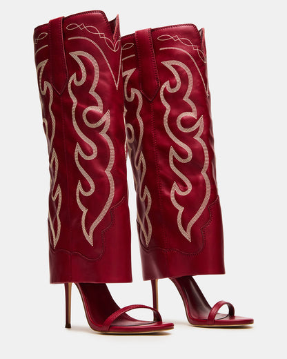 RAVINE Western Red Knee-High Cuffed Stiletto Heel Women's Boot | Steve Madden Special Offer