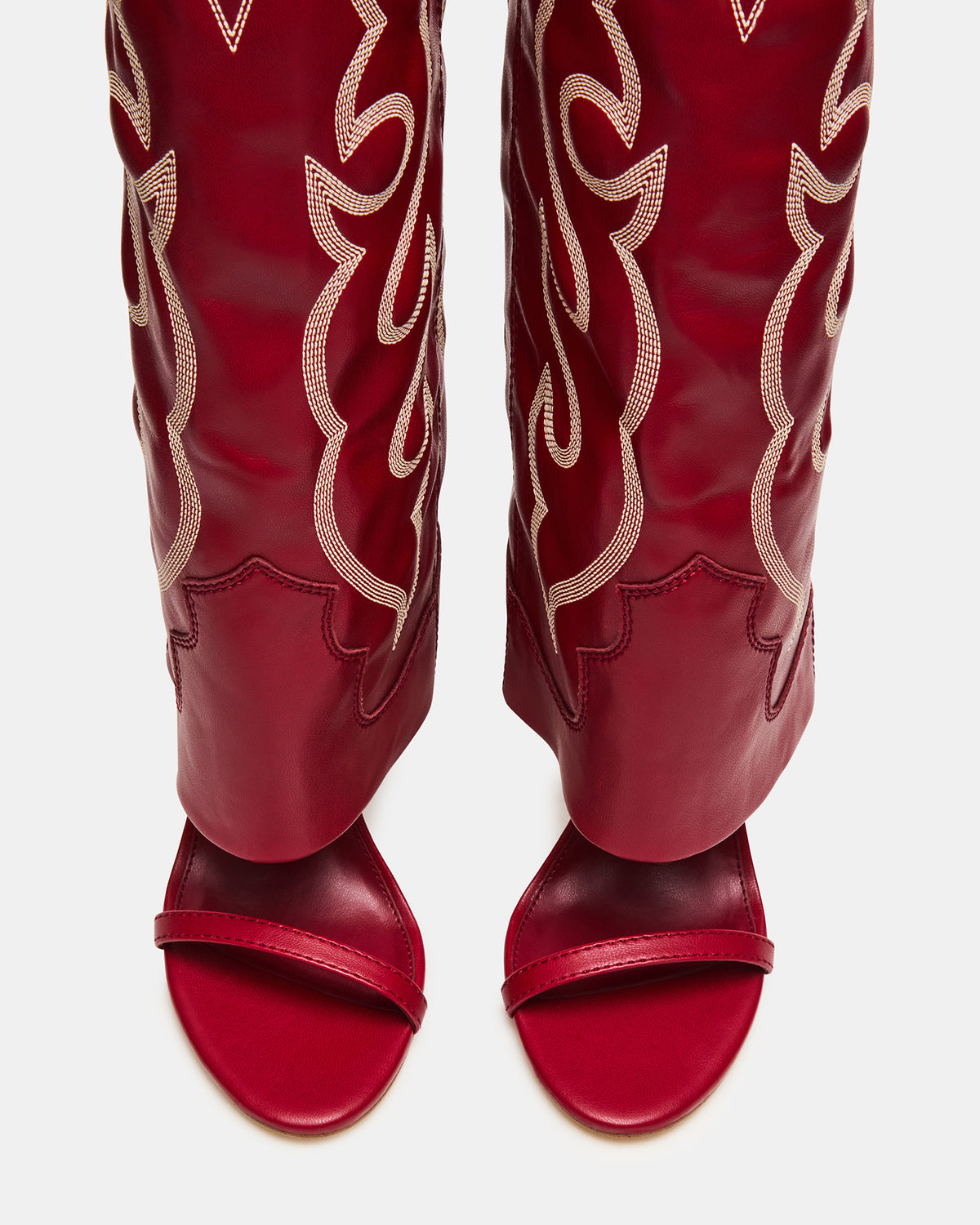 RAVINE Western Red Knee-High Cuffed Stiletto Heel Women's Boot | Steve Madden Special Offer