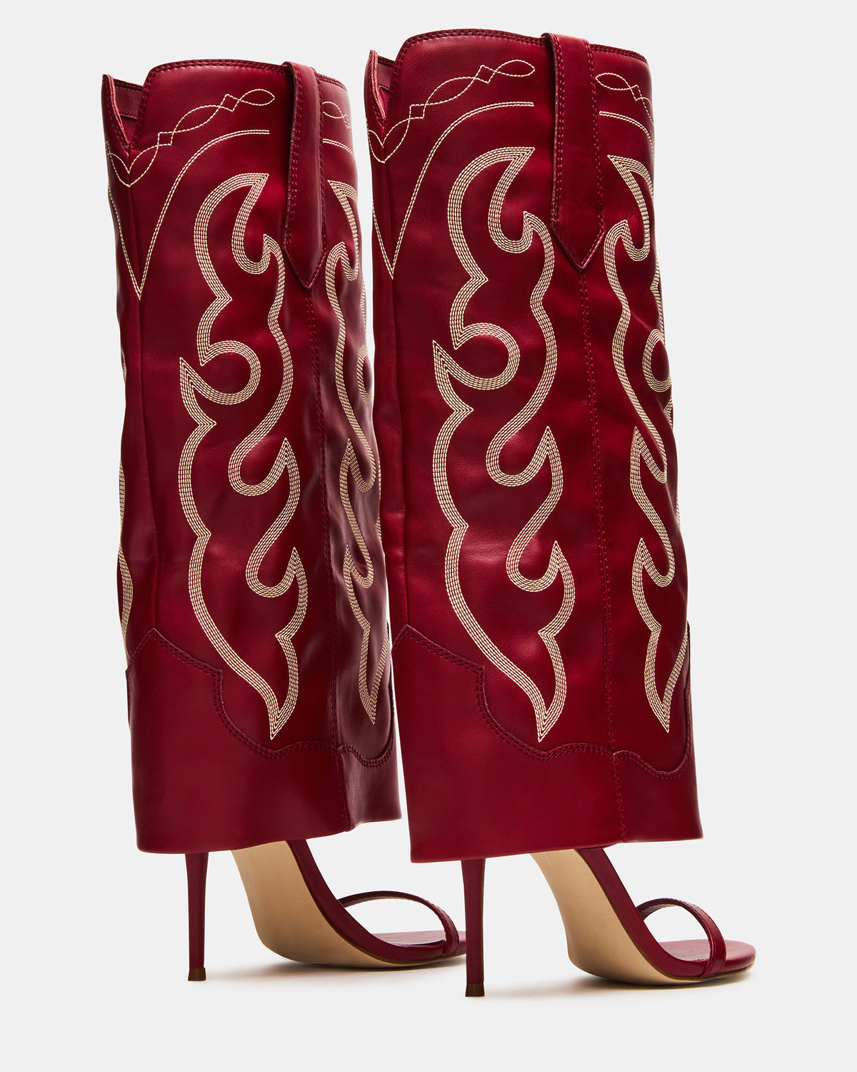 RAVINE Western Red Knee-High Cuffed Stiletto Heel Women's Boot | Steve Madden Special Offer