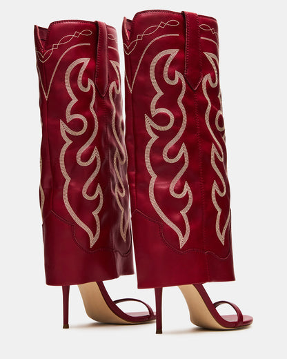 RAVINE Western Red Knee-High Cuffed Stiletto Heel Women's Boot | Steve Madden Special Offer