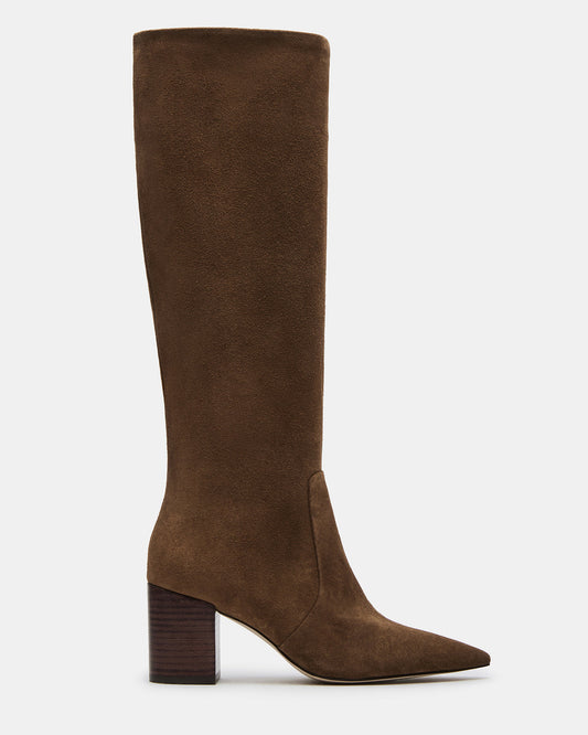 SKYLINE Chestnut Suede Knee-High Pointed Toe Women's Boot | Steve Madden Trending