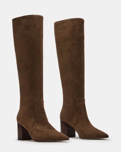 SKYLINE Chestnut Suede Knee-High Pointed Toe Women's Boot | Steve Madden Trending