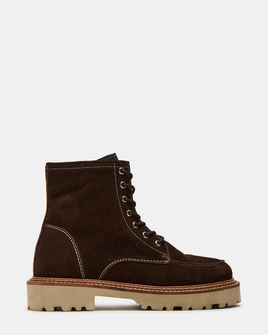 FOREST Brown Suede Lug Ankle Boot | Women's Booties | Steve Madden Best Seller